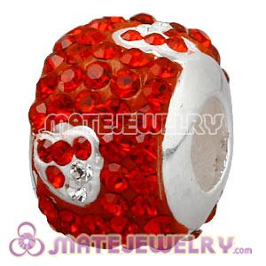 925 Sterling Silver Charm Beads With Heart Red Austrian Crystal 