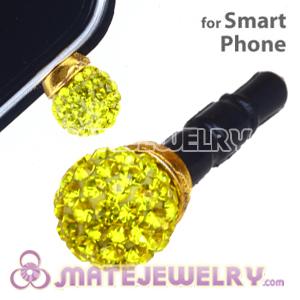 8mm Yellow Czech Crystal Ball Cute Plugy Earphone Jack Accessory