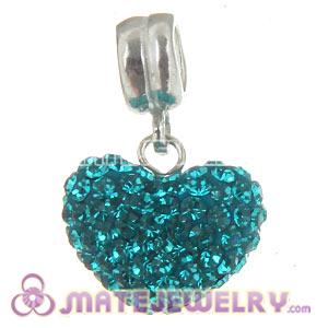 Sterling Silver European Dangle Blue Austrian Crystal Heart Charm Beads