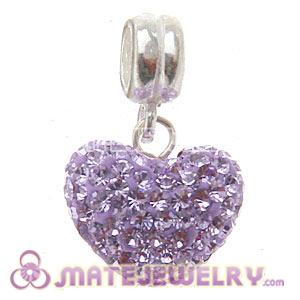Sterling Silver European Dangle Violet Austrian Crystal Heart Charm Beads