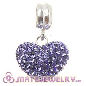 Sterling Silver European Dangle Purple Austrian Crystal Heart Charm Beads