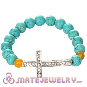 Fashion 10mm Turquoise Honesty Bracelets With Cross 