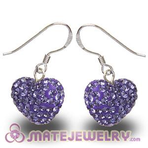 Wholesale Pave Purple Czech Crystal Sterling Silver Heart Earrings 
