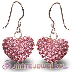 Wholesale Pave Pink Czech Crystal Sterling Silver Heart Earrings 