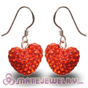 Wholesale Pave Red Czech Crystal Sterling Silver Heart Earrings 