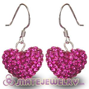 Wholesale Pave Fushia Czech Crystal Sterling Silver Heart Earrings 