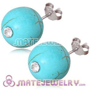 10mm Green Turquoise Sterling Silver Stud Earrings 