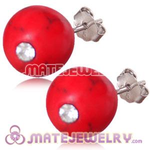 10mm Red Coral Sterling Silver Stud Earrings 