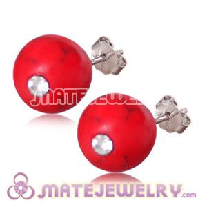 8mm Red Coral Sterling Silver Stud Earrings 