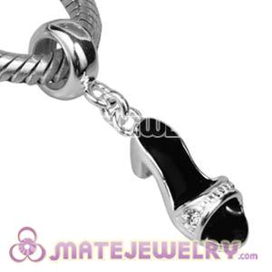925 Sterling Silver Enamel High Heel Shoes Dangle Charms with Stone