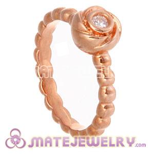 Rose Gold Plated Blooming Rose Ring Upon Ring With Austrian Crystal Diamond
