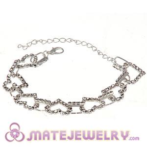 Silver Plated Alloy Crystal Heart Bracelet Chain With Lobster Clasp