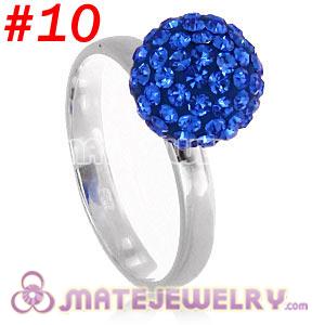 Wholesale 10mm Blue Czech Crystal Ball 925 Sterling Silver Rings