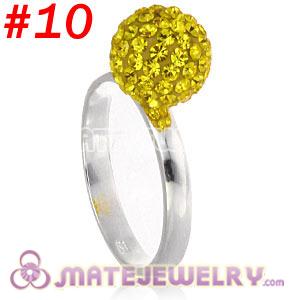 Wholesale 10mm Yellow Czech Crystal Ball 925 Sterling Silver Rings