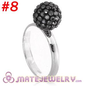 Wholesale 10mm Grey Czech Crystal Ball 925 Sterling Silver Rings