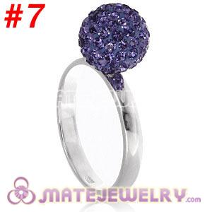 Wholesale 10mm Purple Czech Crystal Ball 925 Sterling Silver Rings