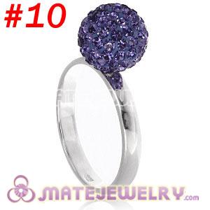Wholesale 10mm Purple Czech Crystal Ball 925 Sterling Silver Rings