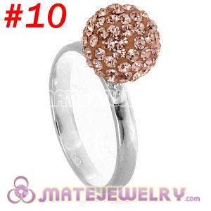 Wholesale 10mm Rose Czech Crystal Ball 925 Sterling Silver Rings