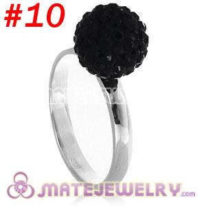Wholesale 10mm Black Czech Crystal Ball 925 Sterling Silver Rings