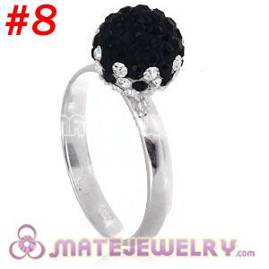 Wholesale 10mm Bicolourable Czech Crystal Ball 925 Sterling Silver Rings