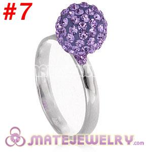Wholesale 10mm Lavender Czech Crystal Ball 925 Sterling Silver Rings