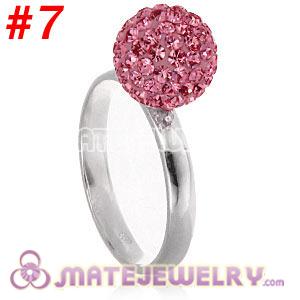 Wholesale 10mm Pink Czech Crystal Ball 925 Sterling Silver Rings