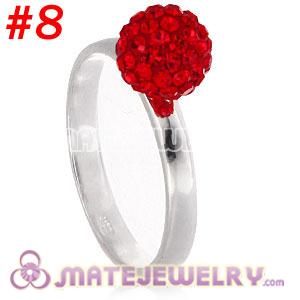 Wholesale 8mm Red Czech Crystal Ball 925 Sterling Silver Rings