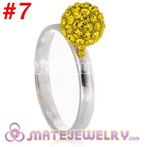 Wholesale 8mm Yellow Czech Crystal Ball 925 Sterling Silver Rings