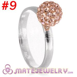 Wholesale 8mm Rose Czech Crystal Ball 925 Sterling Silver Rings