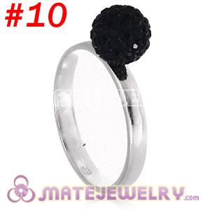Wholesale 8mm Black Czech Crystal Ball 925 Sterling Silver Rings