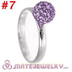 Wholesale 8mm Lavender Czech Crystal Ball 925 Sterling Silver Rings