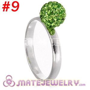 Wholesale 8mm Green Czech Crystal Ball 925 Sterling Silver Rings
