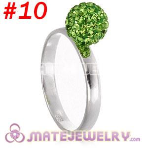 Wholesale 8mm Green Czech Crystal Ball 925 Sterling Silver Rings
