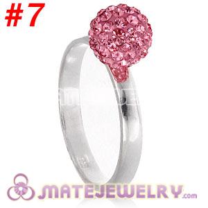 Wholesale 8mm Pink Czech Crystal Ball 925 Sterling Silver Rings