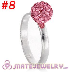 Wholesale 8mm Pink Czech Crystal Ball 925 Sterling Silver Rings