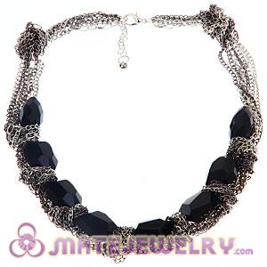 Fashion Multi Chains Big Black 3D Facets Crystal Geometrical Choker Bib Necklace