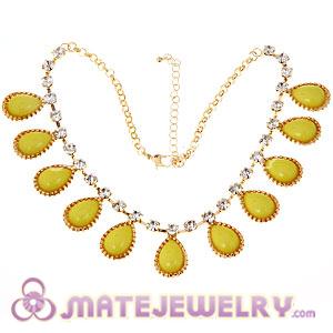 Crystal Gemstone Drop Charm Tassel Gold Tone Choker Necklace
