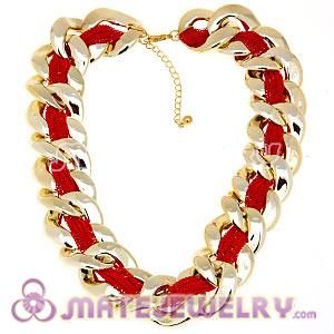 Chunky Gold Interlocking Chain And Red Chain Necklace Wholesale 
