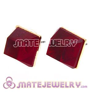 Gold Plated Claret Cubic Jelly Resin Diamond Stud Earrings Wholesale