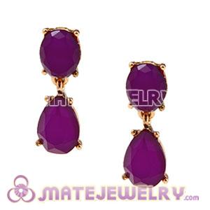 Fashion Gold Plated Drop Purple Resin Bubble Earrings Wholesale