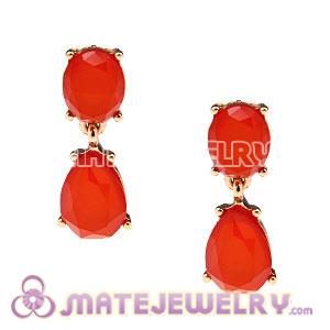Fashion Gold Plated Red Resin Plaza Athenee Drop Earrings Wholesale