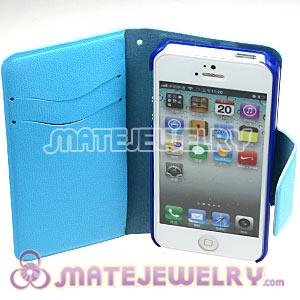 Cyan Lichee Pattern Credit ID Card Flip Leather Wallet Case For iPhone5 