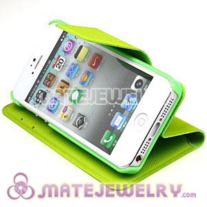Olivine Lichee Pattern Credit ID Card Flip Leather Wallet Case For iPhone5 