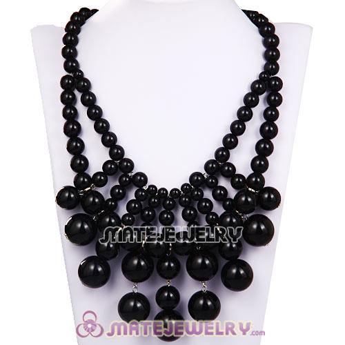 2012 New Fashion Black Cascade Bauble Bib Necklace Wholesale