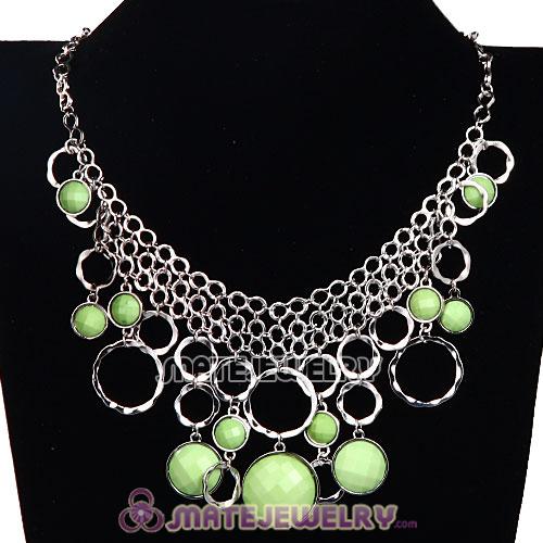 Silver Chains Multilayer Olivine Resin Choker Bib Necklaces Wholesale