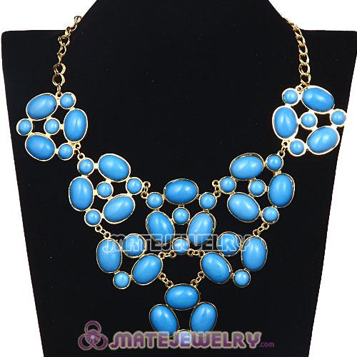 Gold Chain Retro Style Ellipse Turquoise Resin Gemstone Choker Bib Collar Necklace