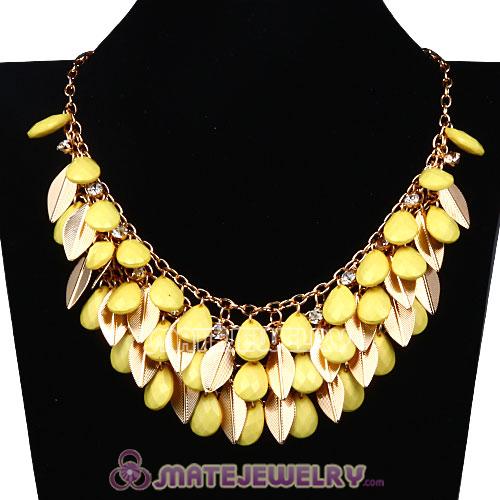 Gold Leaves Chunky Multi Layers Yellow Bubble Bib Necklaces Wholesale