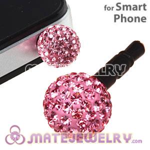 12mm Pink Pave Czech Crystal Ball Earphone Jack Plug For iPhone Wholesale 