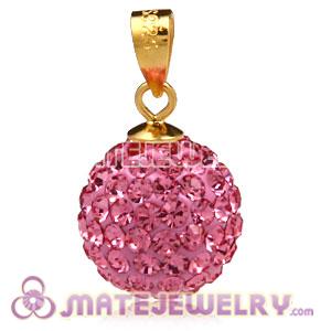 Fashion Gold Plated Silver 12mm Pave Pink Czech Crystal Pendants 