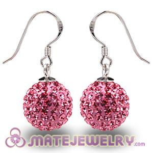 Cheap 12mm Pave Pink Czech Crystal Ball Sterling Silver Hook Earrings 